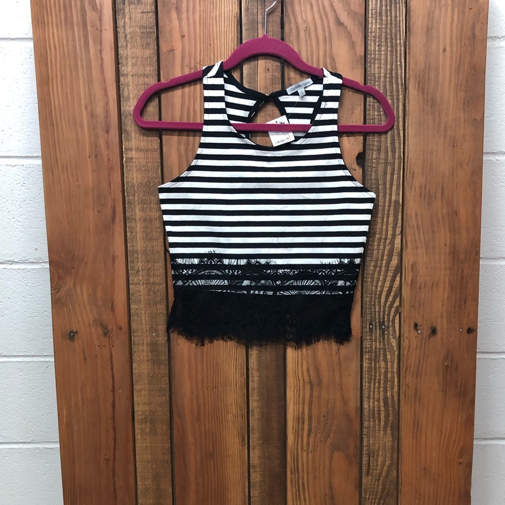 NWT Charlotte Russe black and white lace crop top - Picture 1 of 6